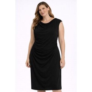 David Meister Black Dress Cowl Neck Sleeveless Ruched Sheath Dress 12